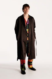 Crispy silk man wrap-coat with a relaxed fit