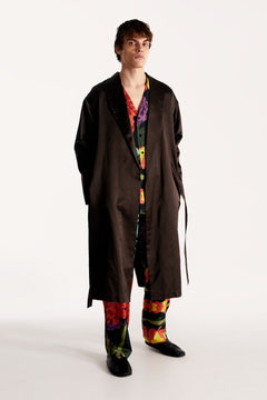 Crispy silk man wrap-coat with a relaxed fit