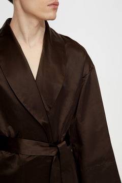 Crispy silk man wrap-coat with a relaxed fit