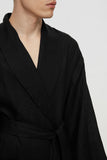 Men linen robe in black