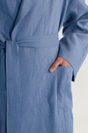 Men linen robe in blue