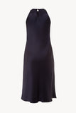 Halterneck silk dress in navy