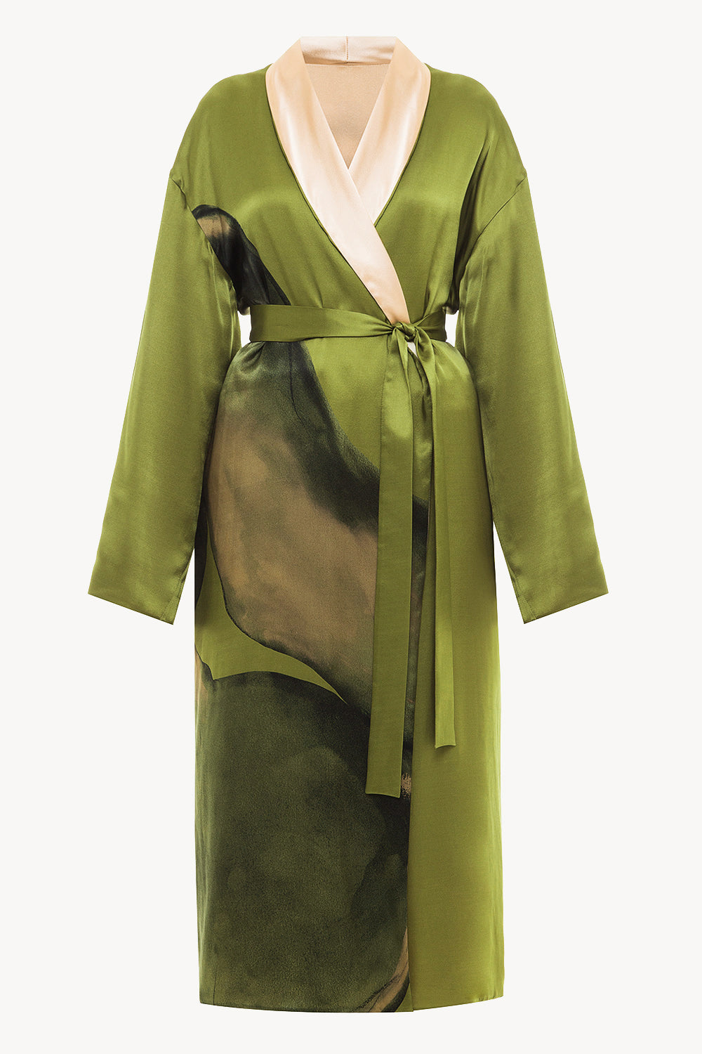 Reversible midi silk robe featuring a relaxed fit in muse/beige