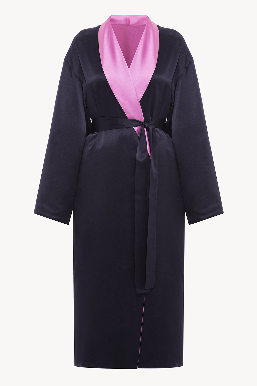 Robe Less LESSLESS – Reversible Silk Robe in Fuchsia and Navy – LESSLESS LLC