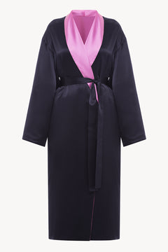 Reversible midi silk robe featuring a relaxed fit in fuchsia/navy