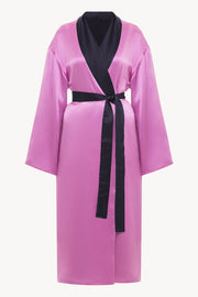 Reversible midi silk robe featuring a relaxed fit in fuchsia/navy