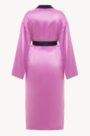 Reversible midi silk robe featuring a relaxed fit in fuchsia/navy