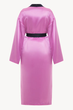 Reversible midi silk robe featuring a relaxed fit in fuchsia/navy